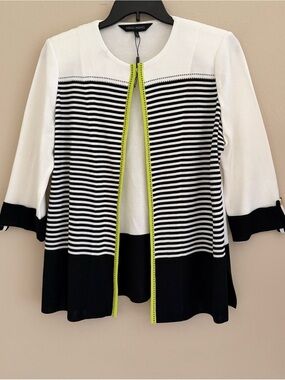 NWOT MING WANG Heritage Fit Black White Striped Jacket Size Large